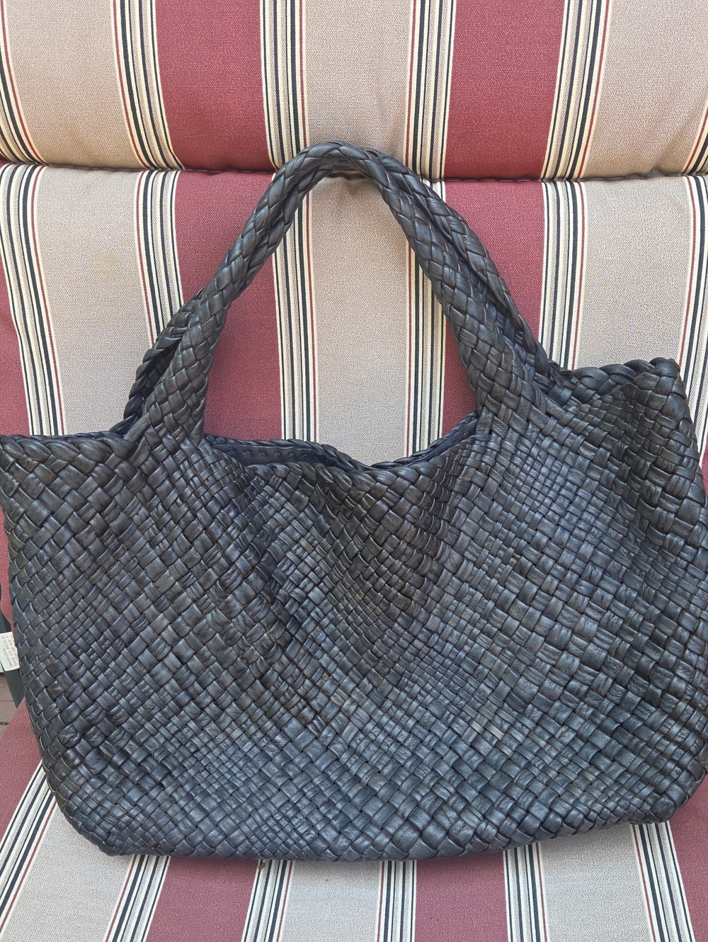 Falor Grey Leather Woven Tote Bag XL